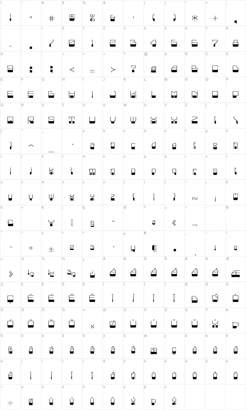 Blaziumfont character map