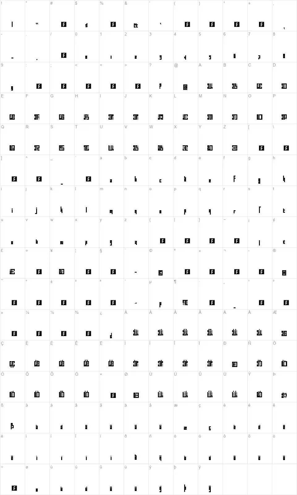 Blockturfont character map