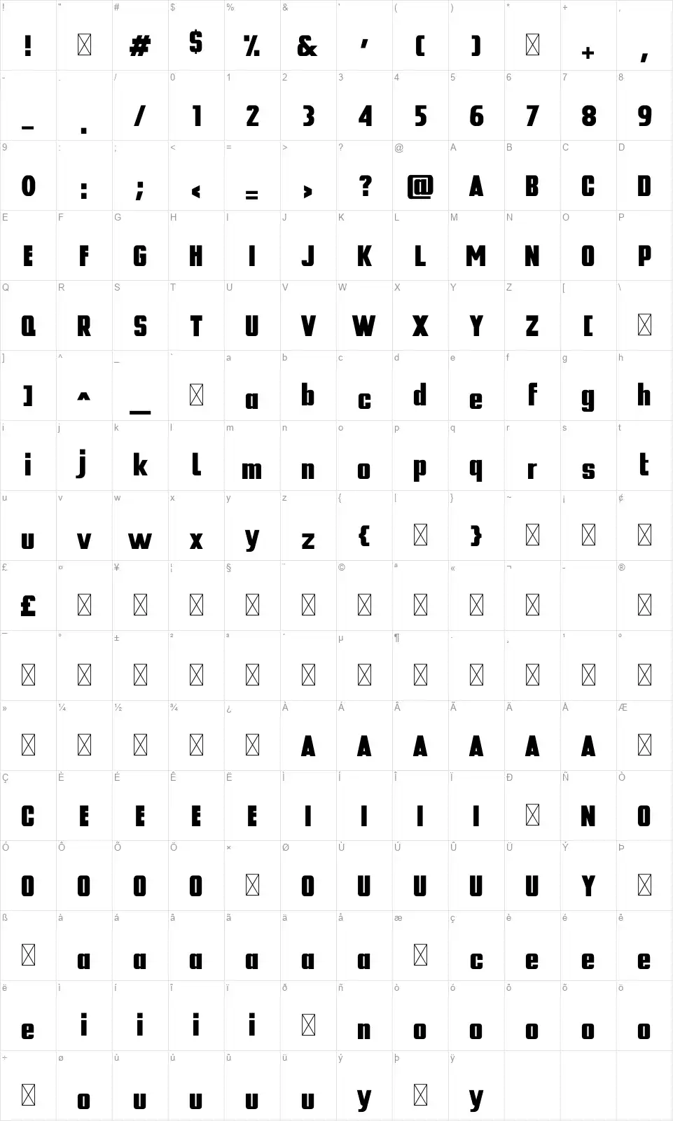 Blue Blockfont character map