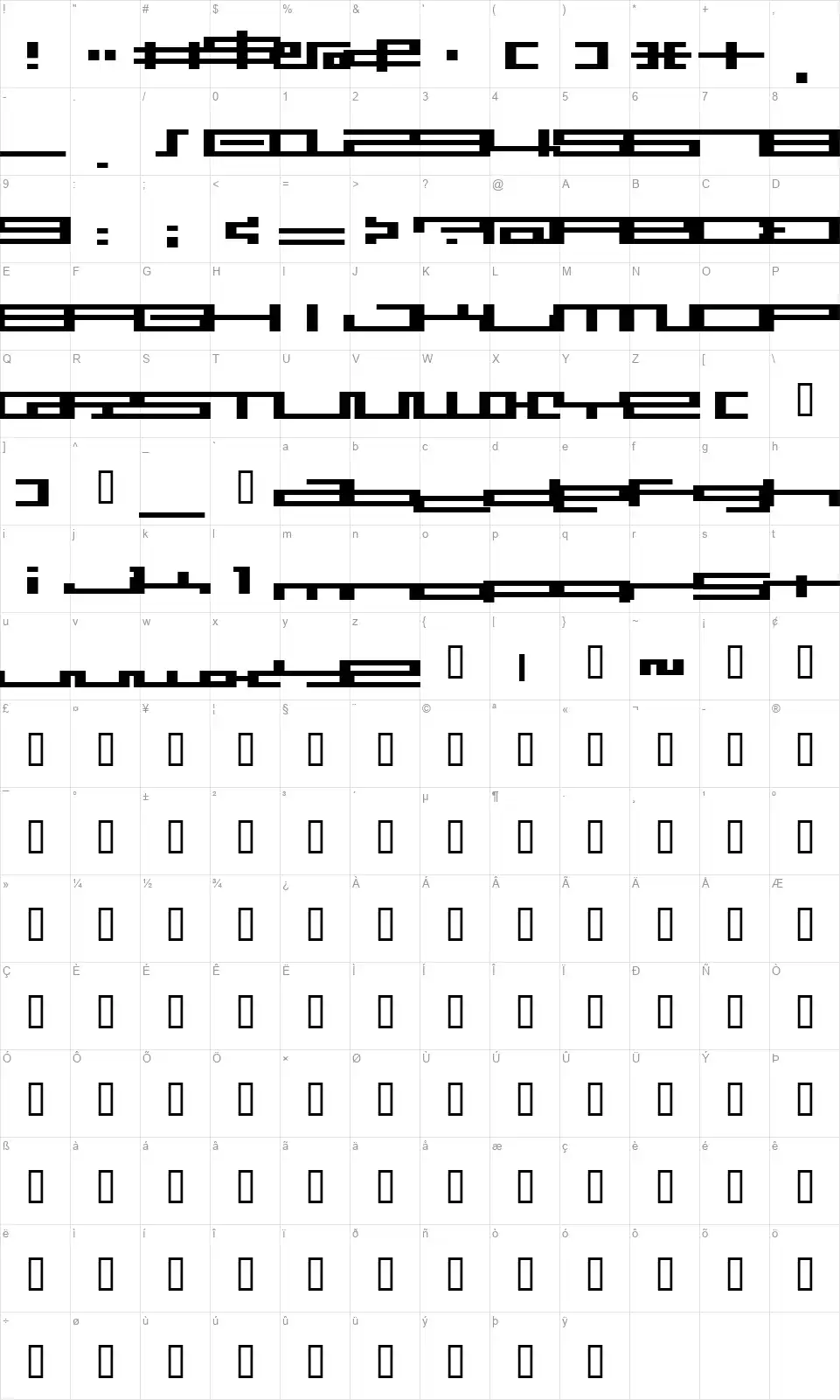 BM Pressfont character map