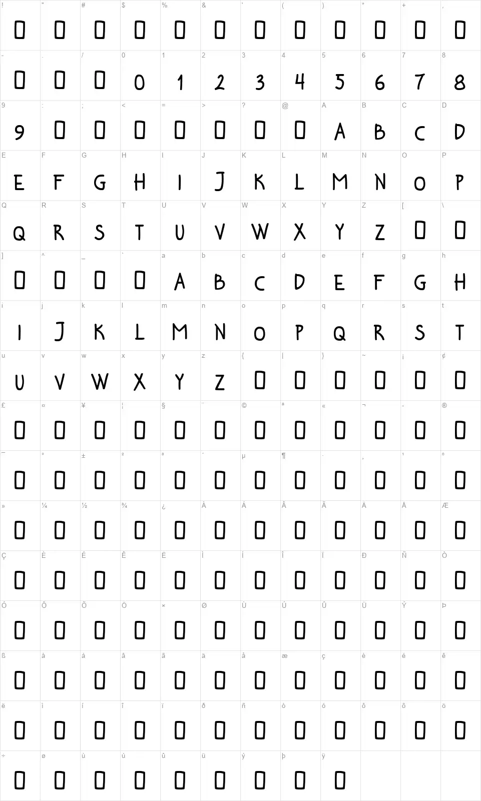 Bochillfont character map
