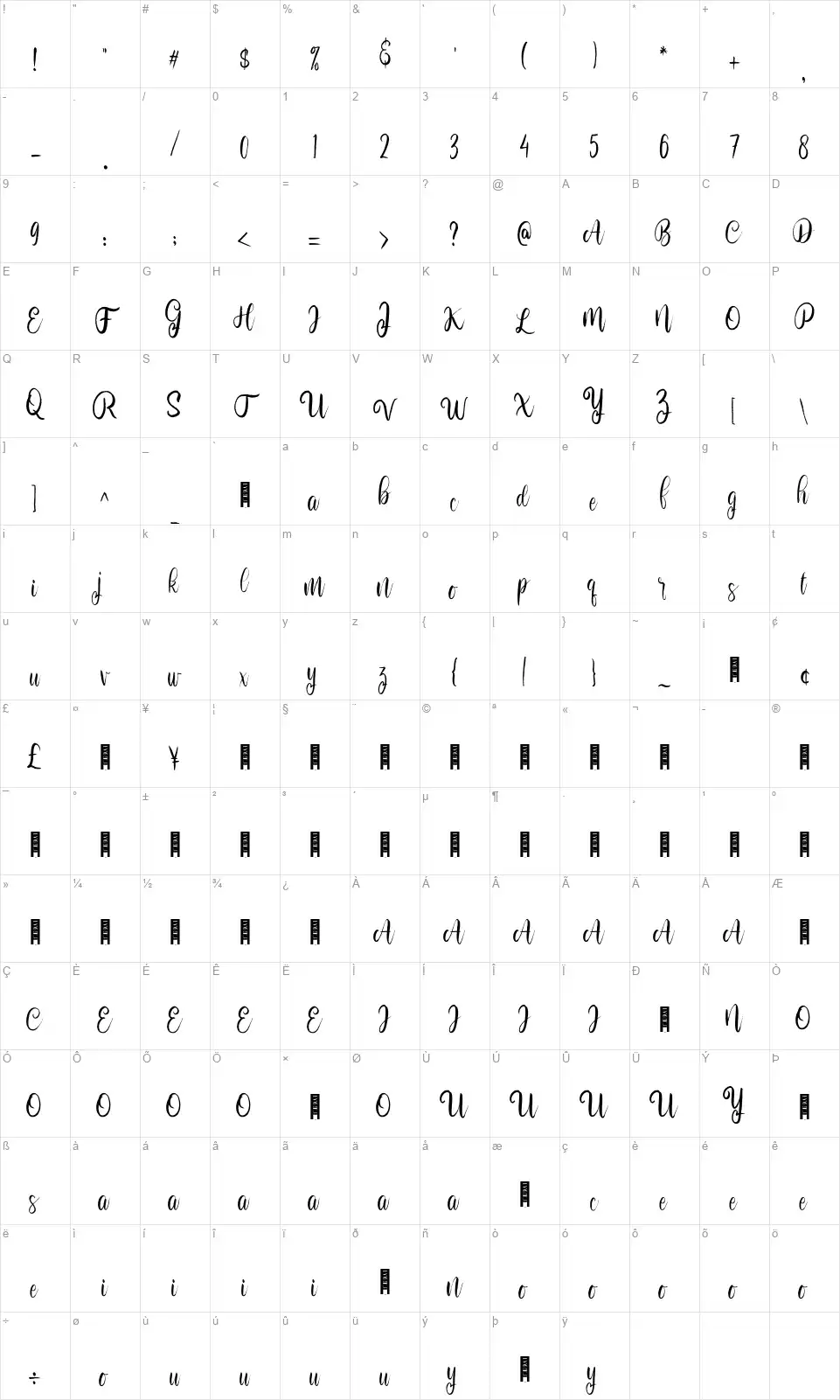 Bolehdongfont character map