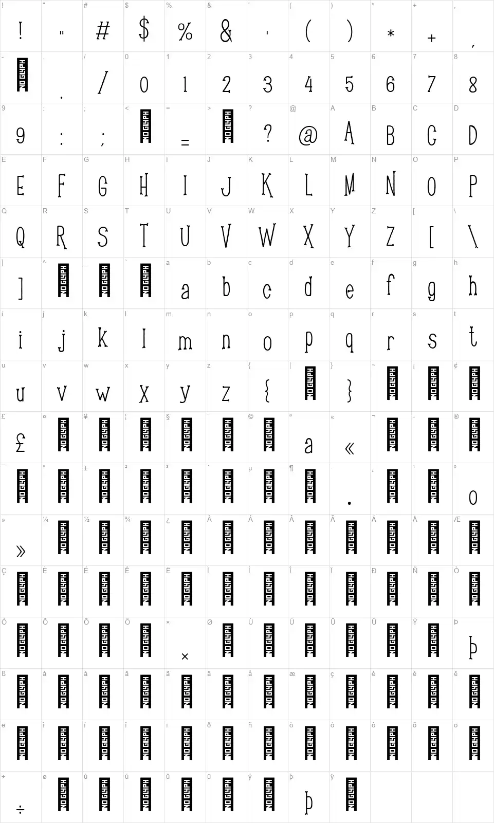Bone Lockfont character map