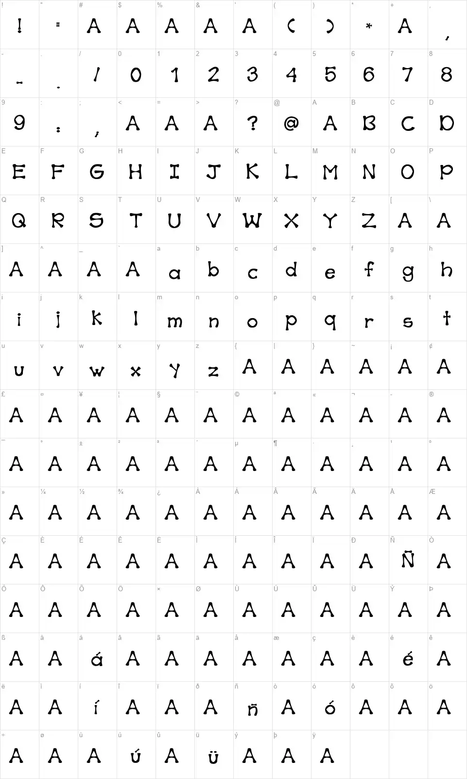 BonesFontfont character map