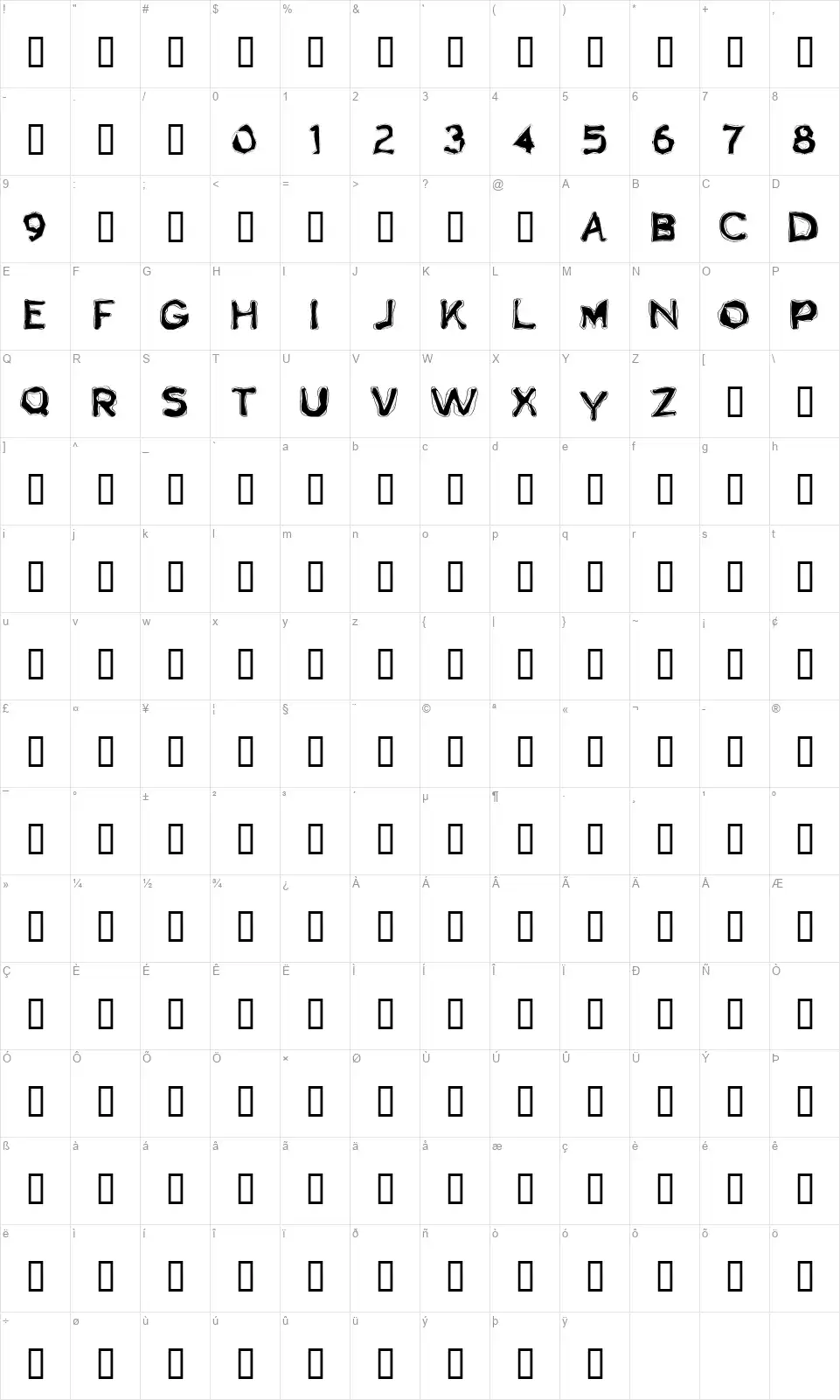 Boogaloofont character map