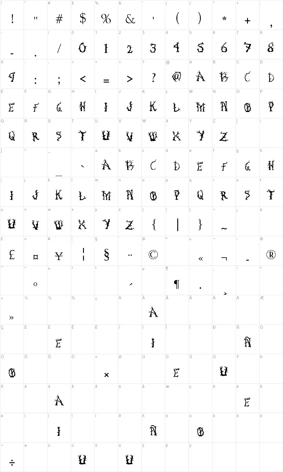 Bosque Encantadofont character map