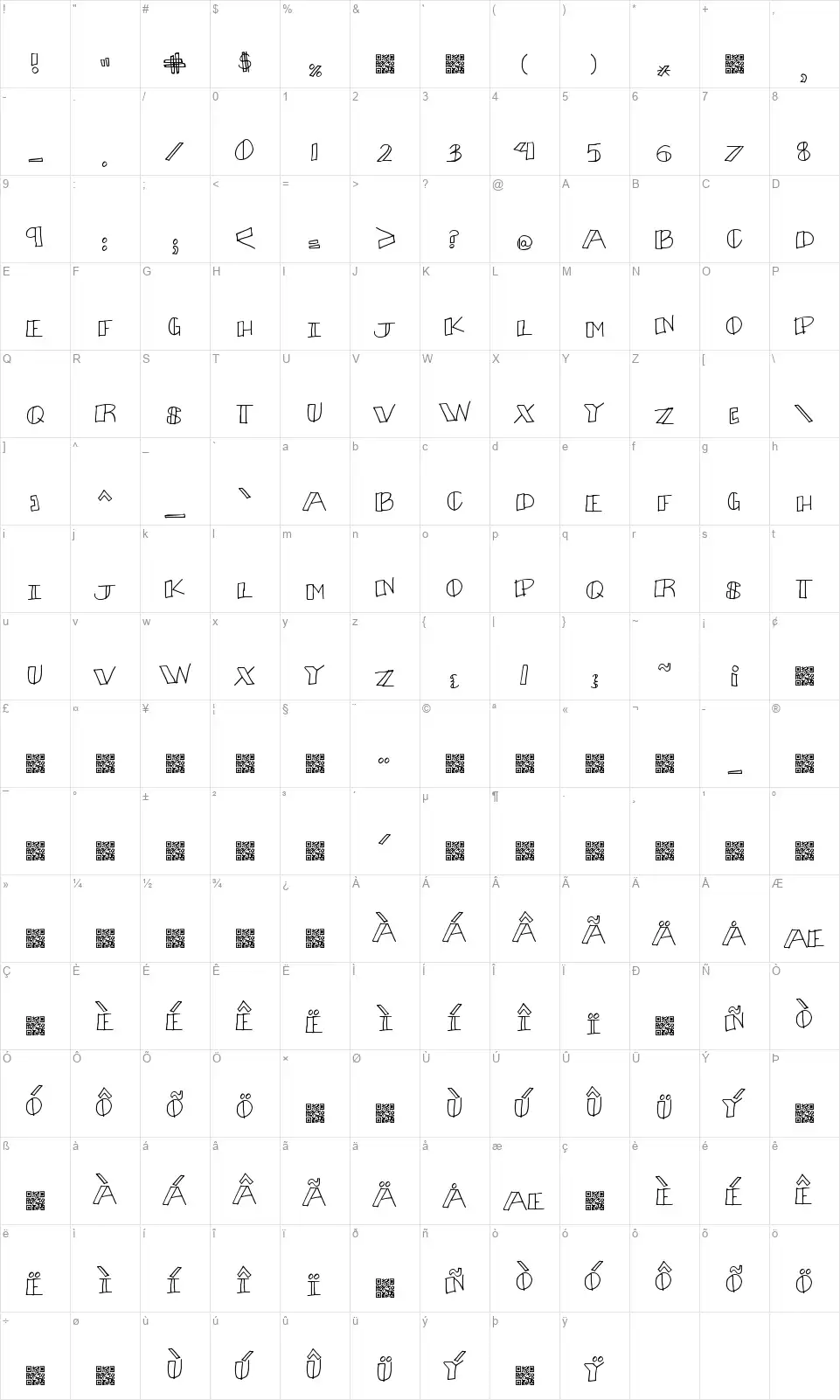 Bouquetfont character map