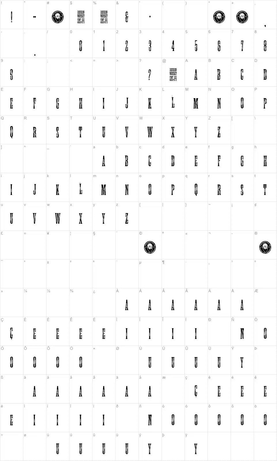 Bourbon Whiskeyfont character map