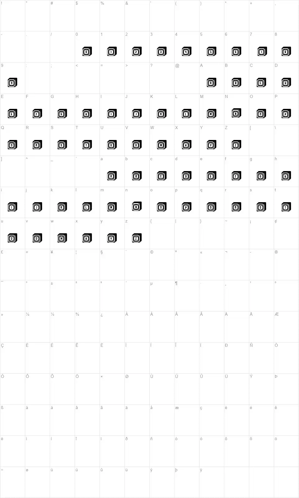 Boxesfont character map