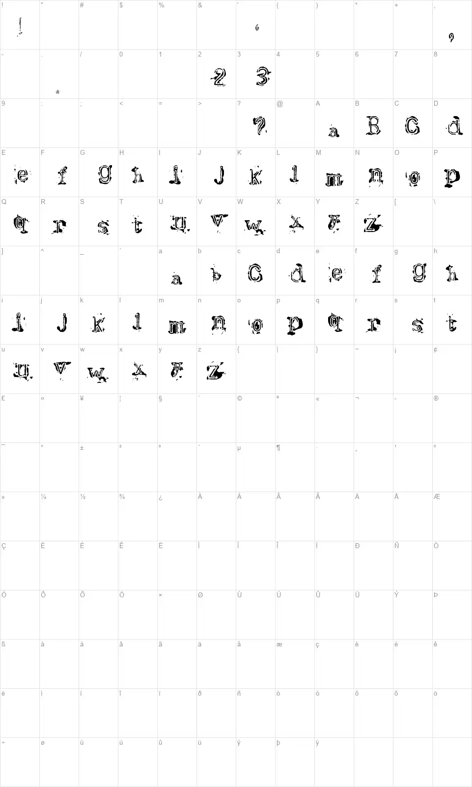 Bracillefont character map