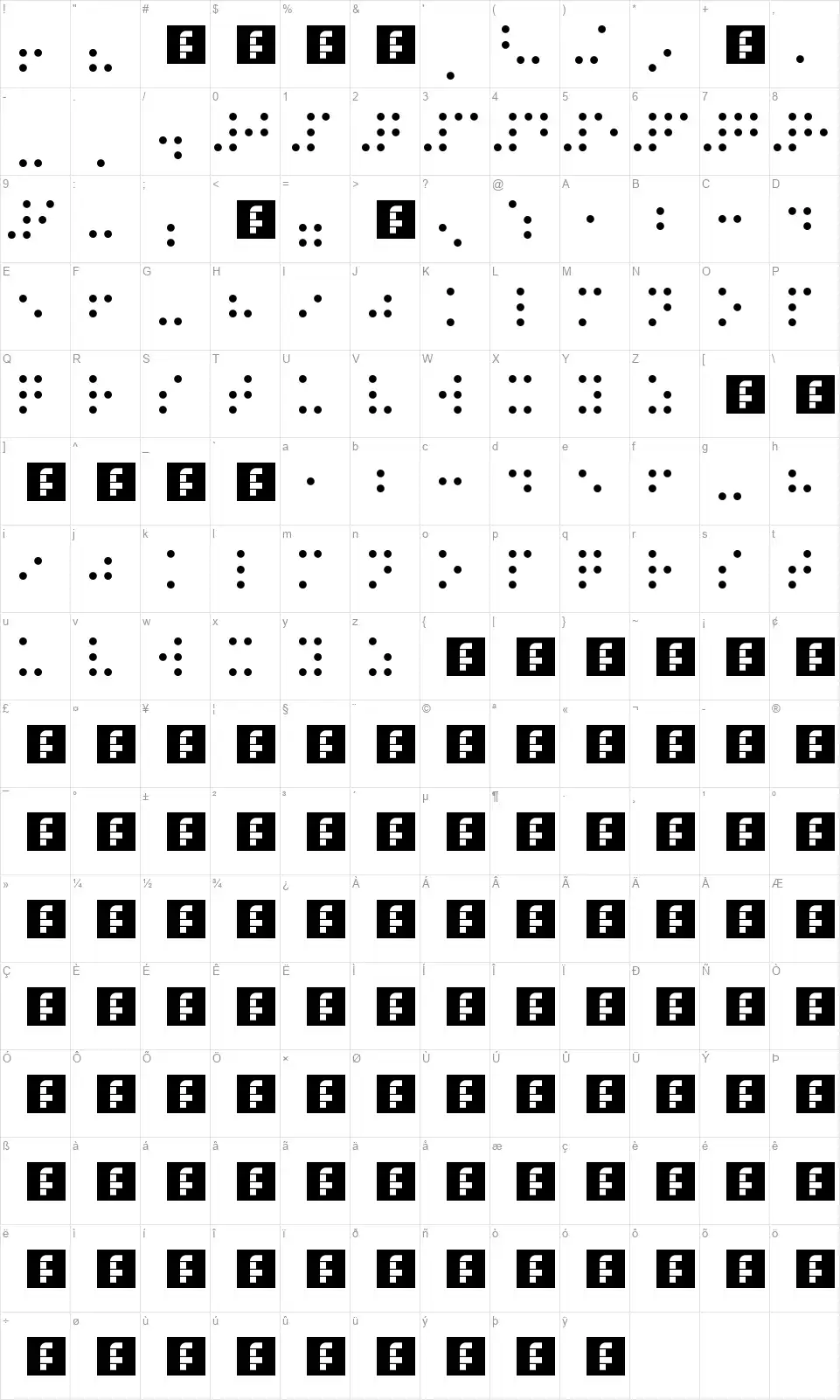 Braille Printingfont character map