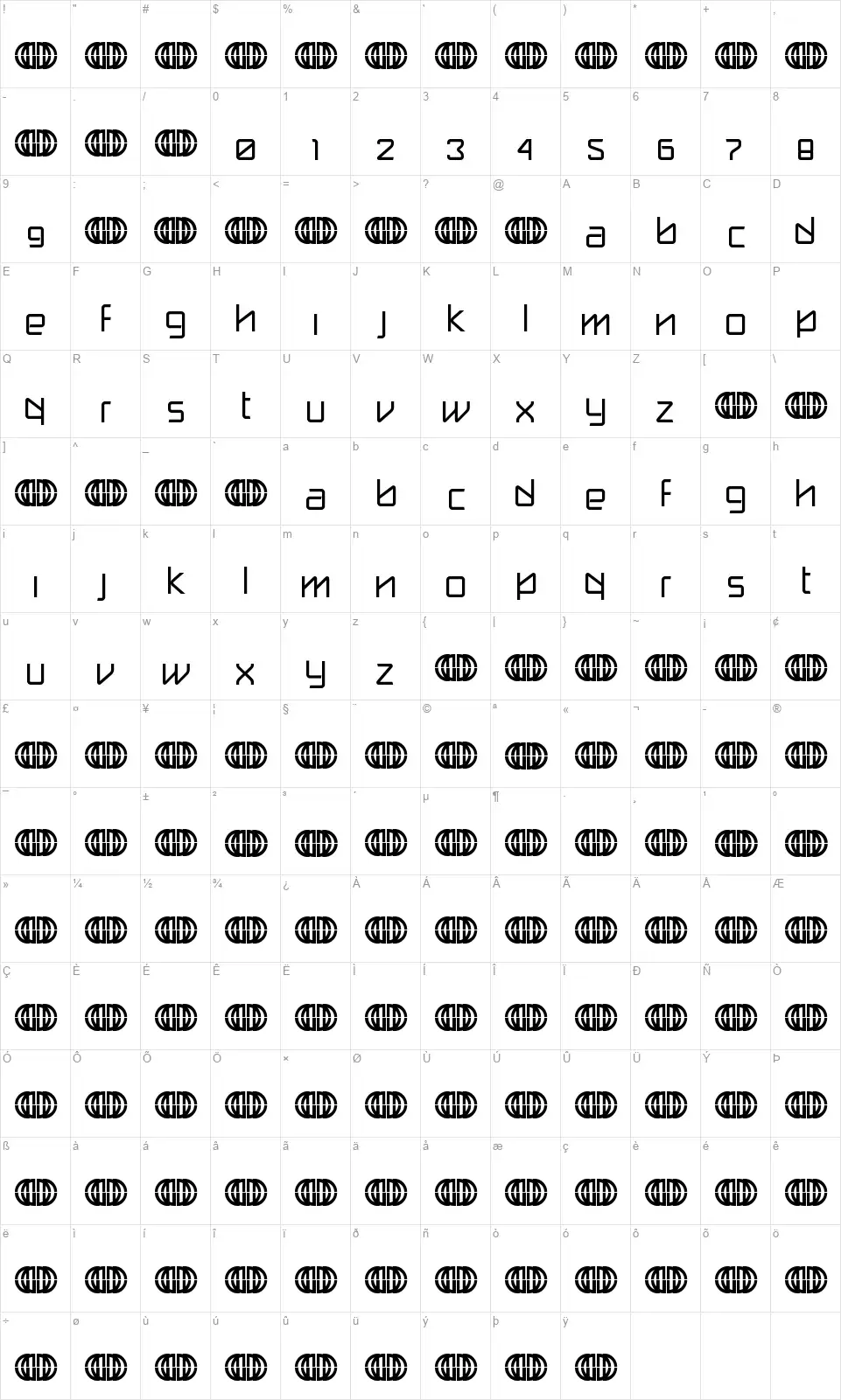 Break Labelfont character map