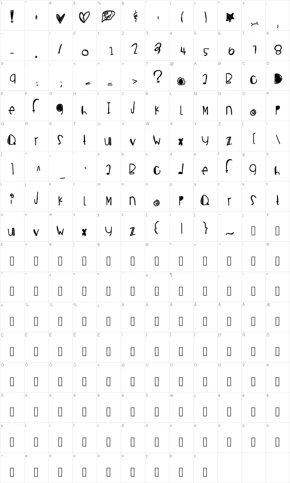 Breakup Seasonfont character map