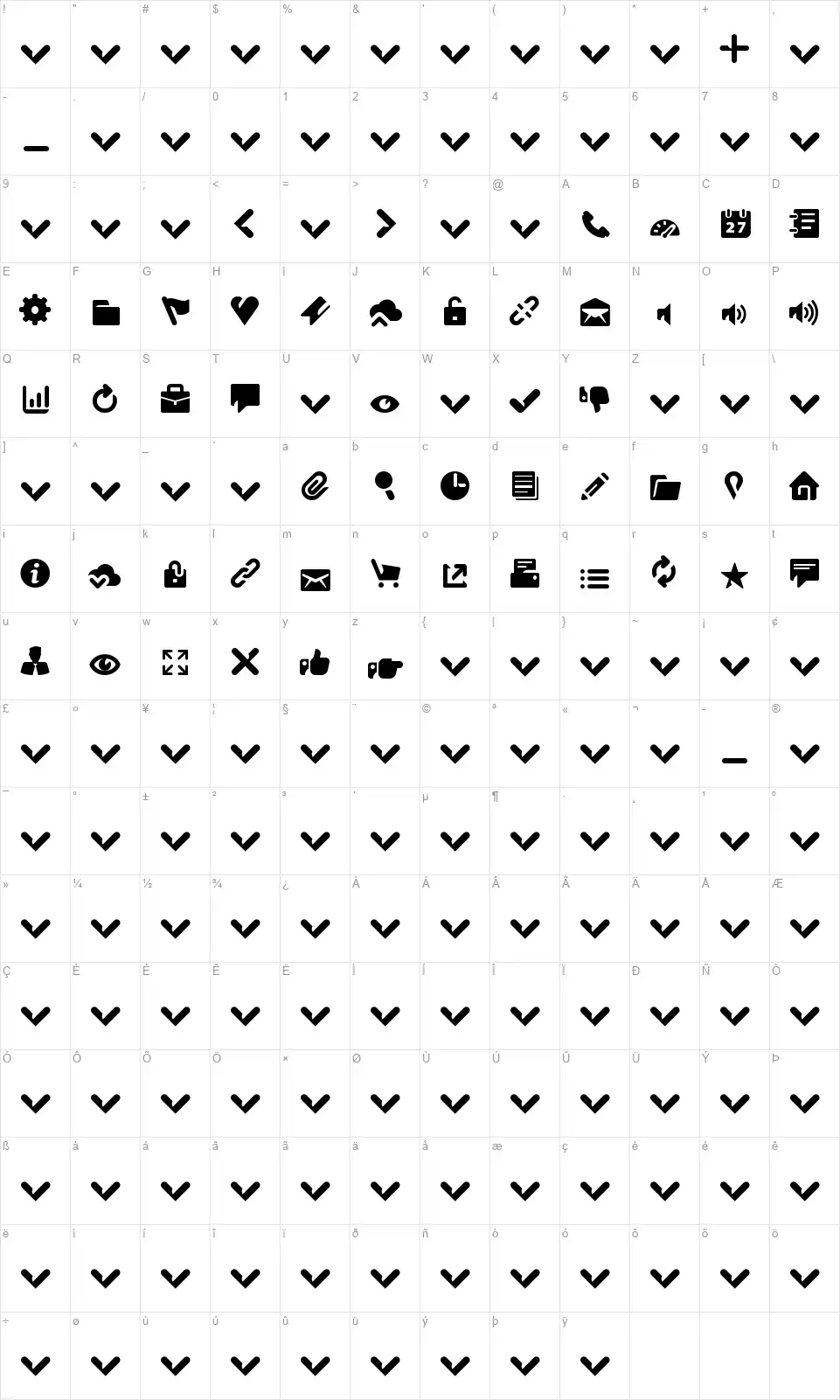 Breezi Icon Setfont character map
