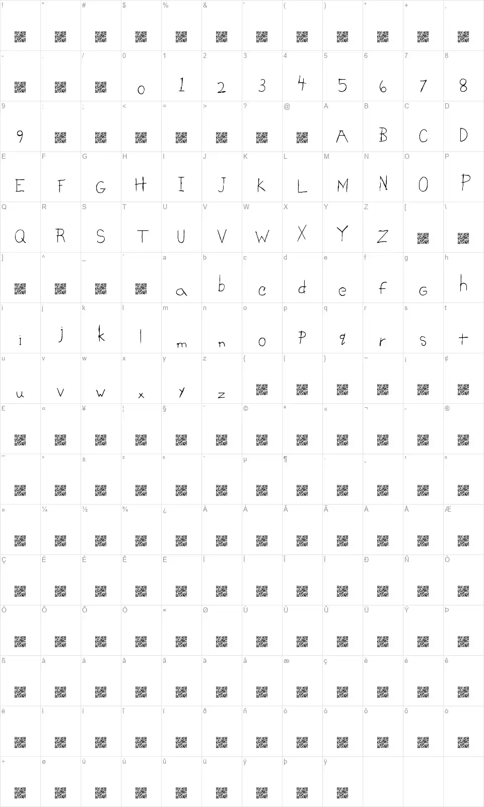 Bright Signsfont character map