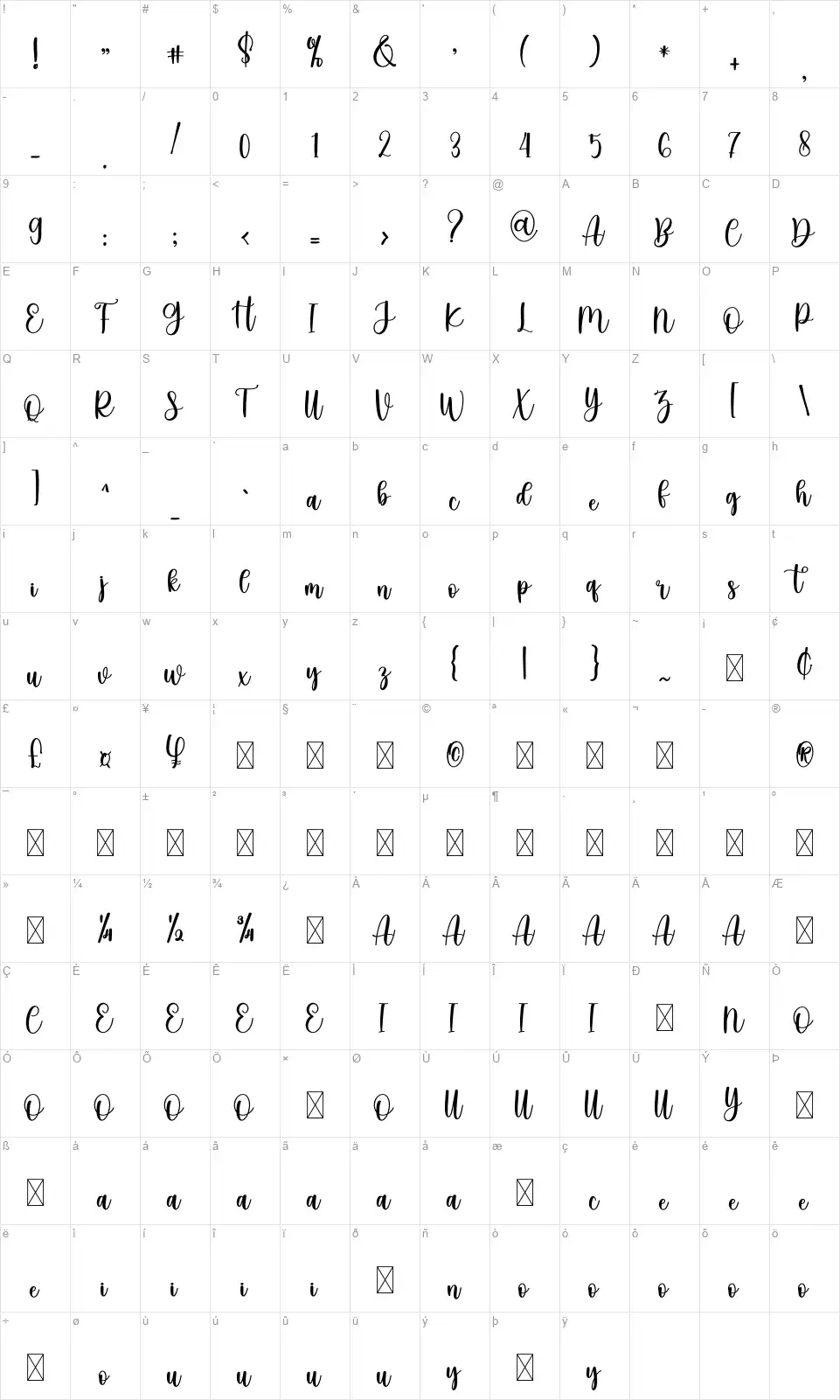 Brightness Christmasfont character map