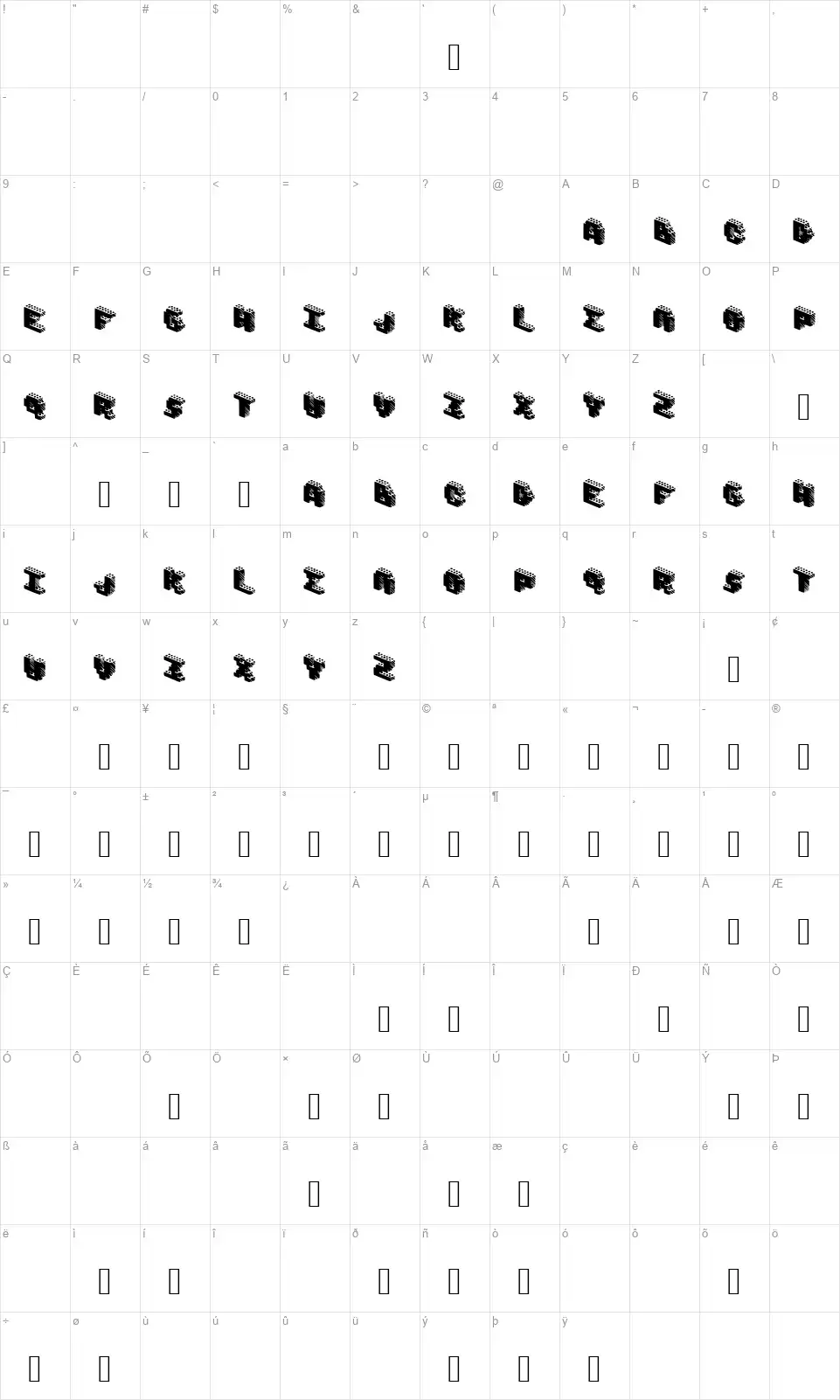 Brixsfont character map
