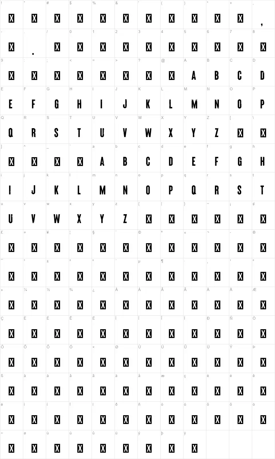 Brixton Woodfont character map