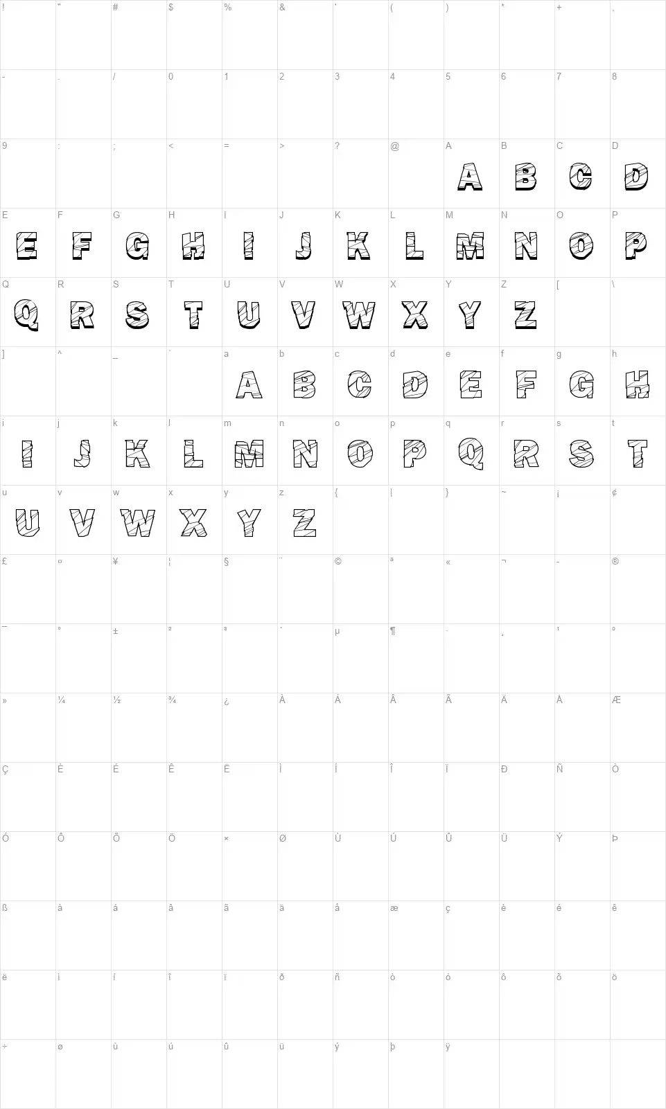 Broken Fluidfont character map