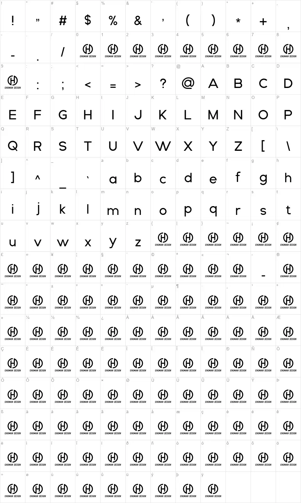 Broodfont character map