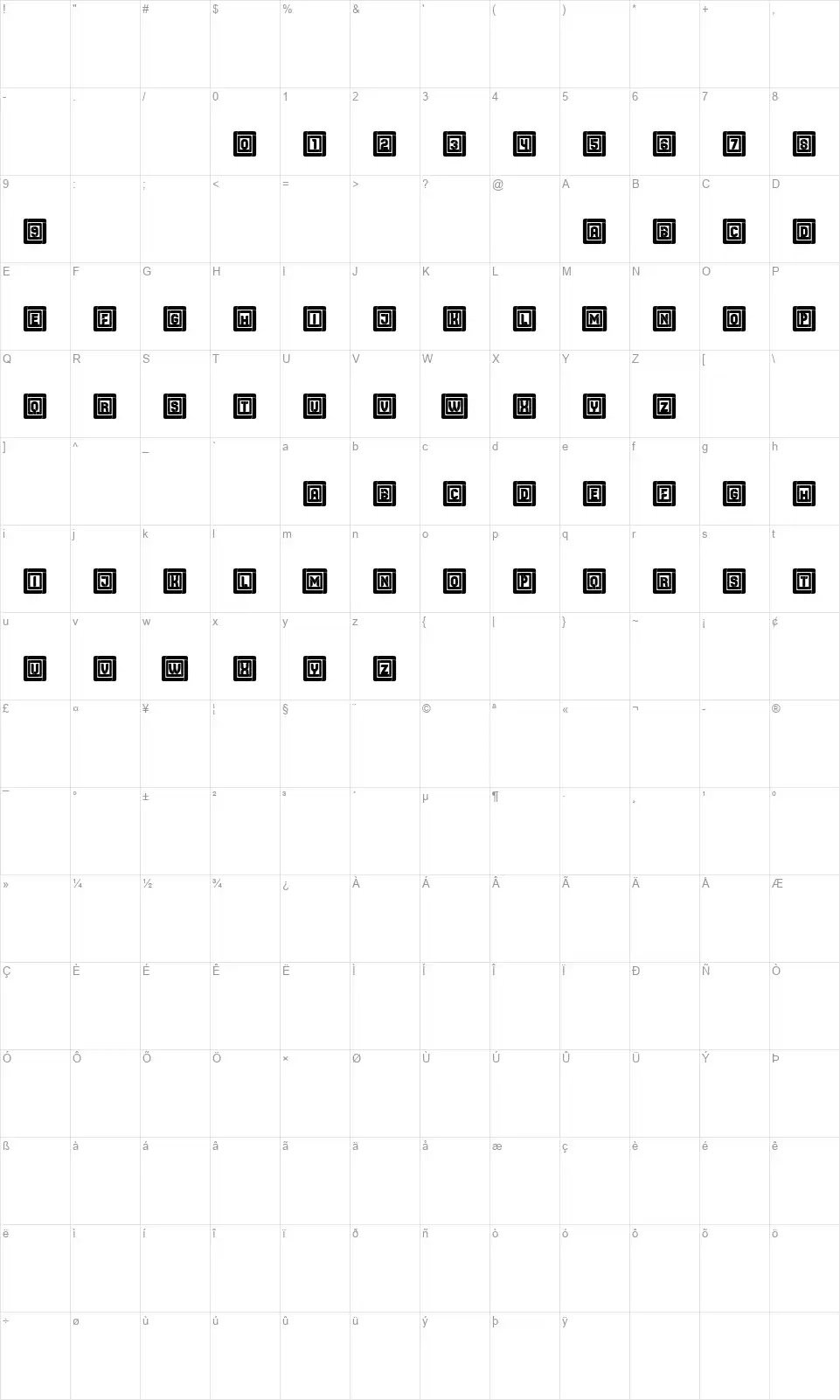 Browser Capitalsfont character map
