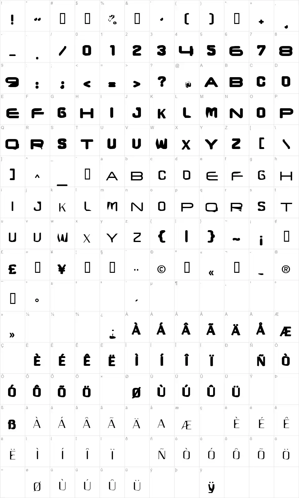 Brunst Capsfont character map