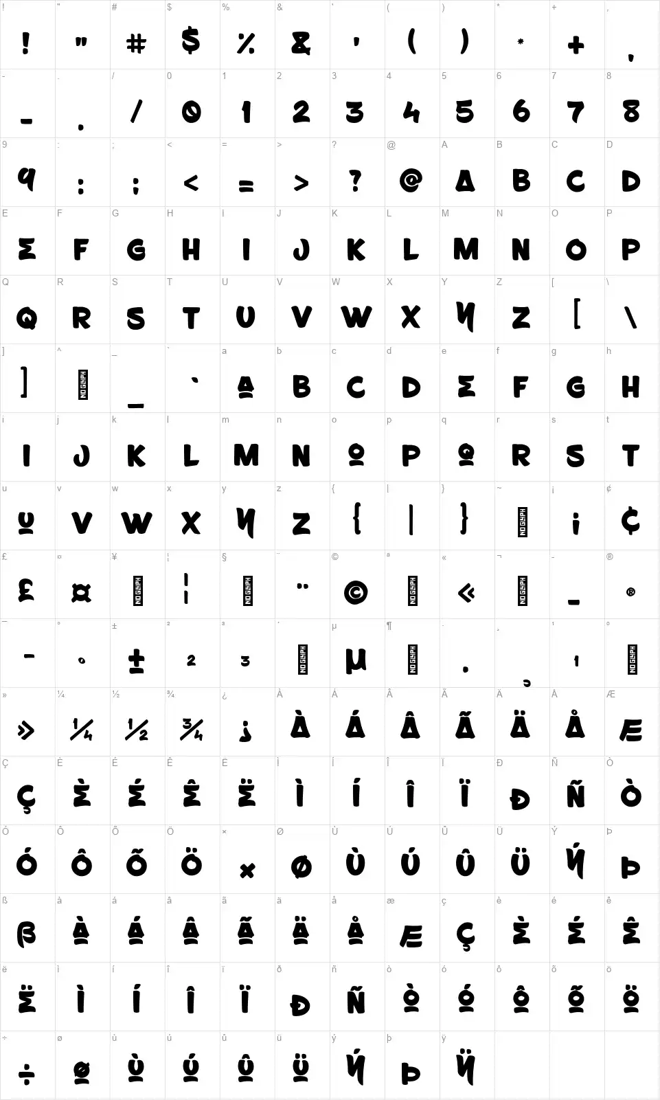 Brushboyfont character map