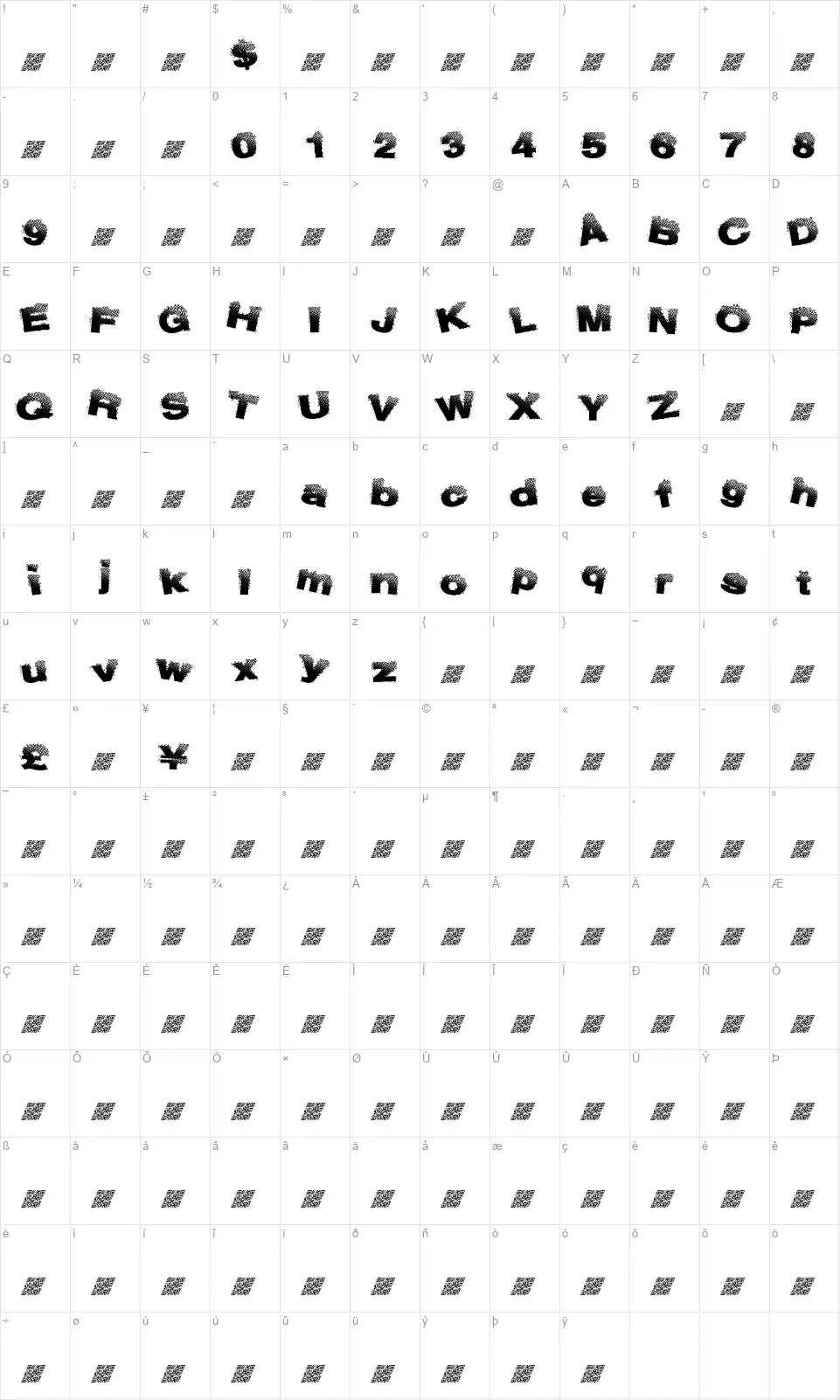 Bub Lightfont character map