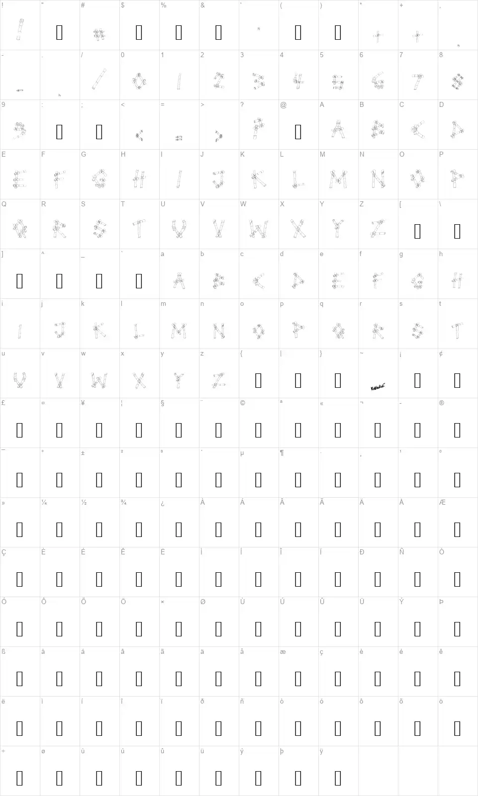 Buloh Inn IIfont character map