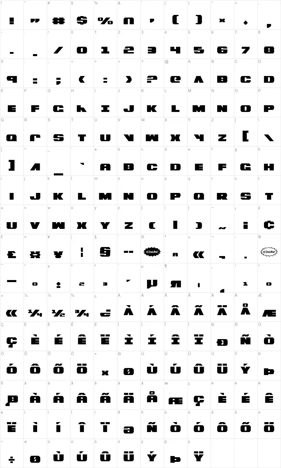 Bummerfont character map