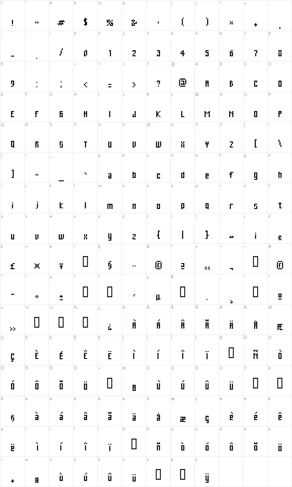 C Webfont character map