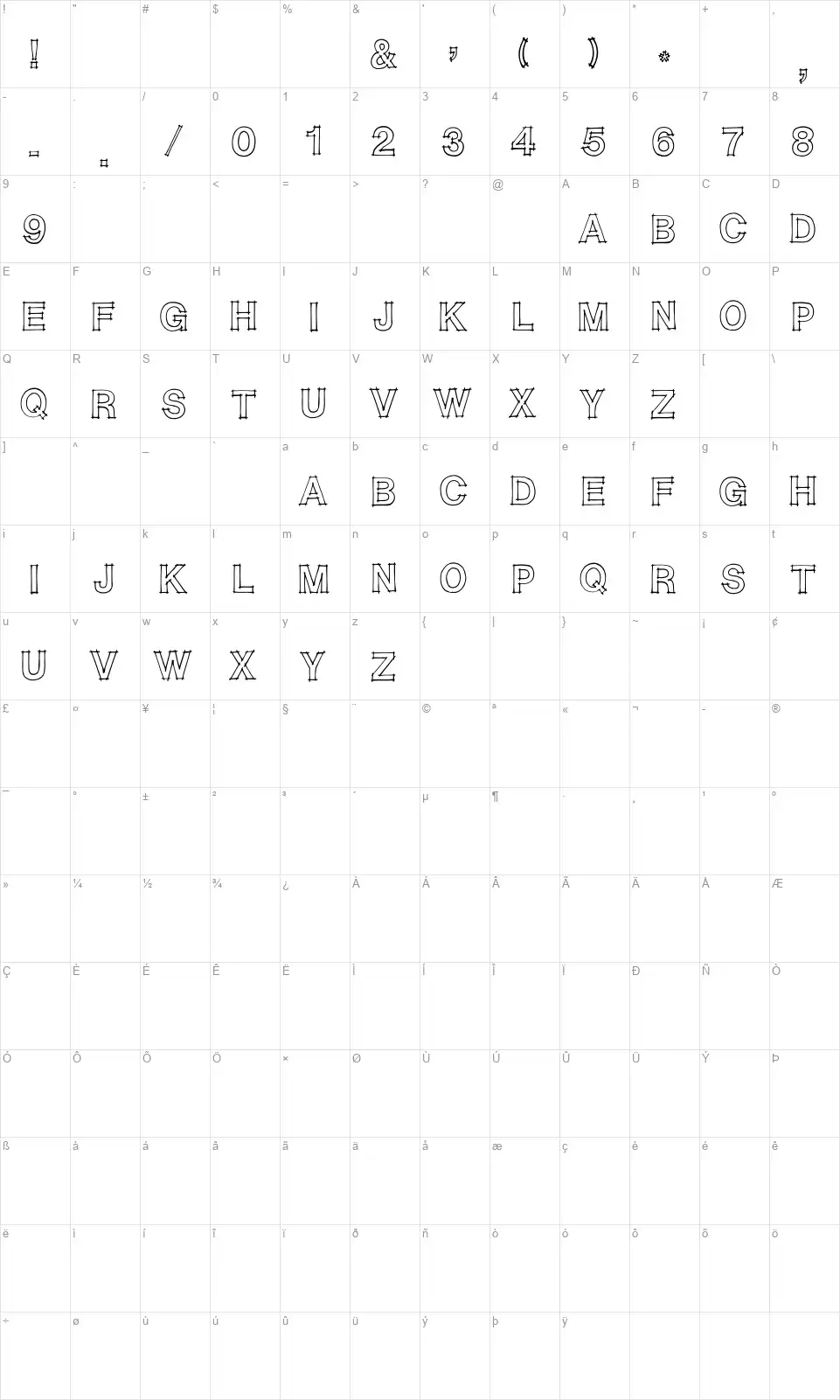 Caitlynfont character map