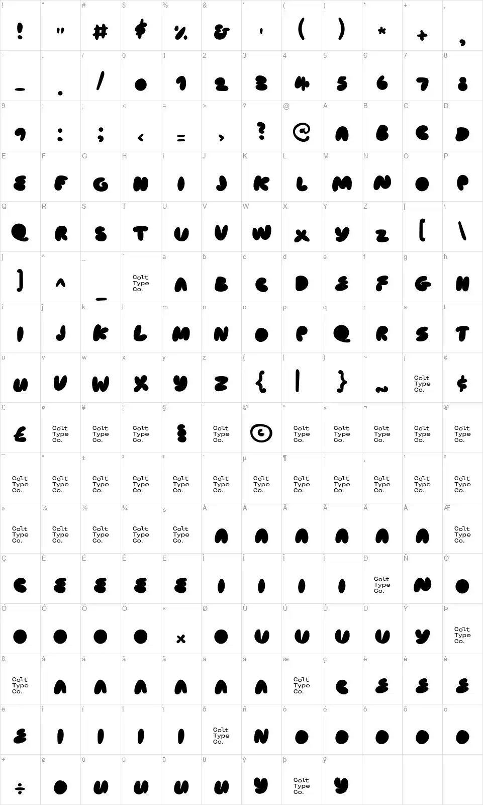 Cake Bakefont character map