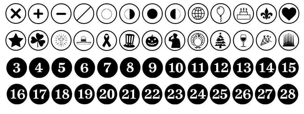 Calendar Symbol Wizard fuente Especímenes