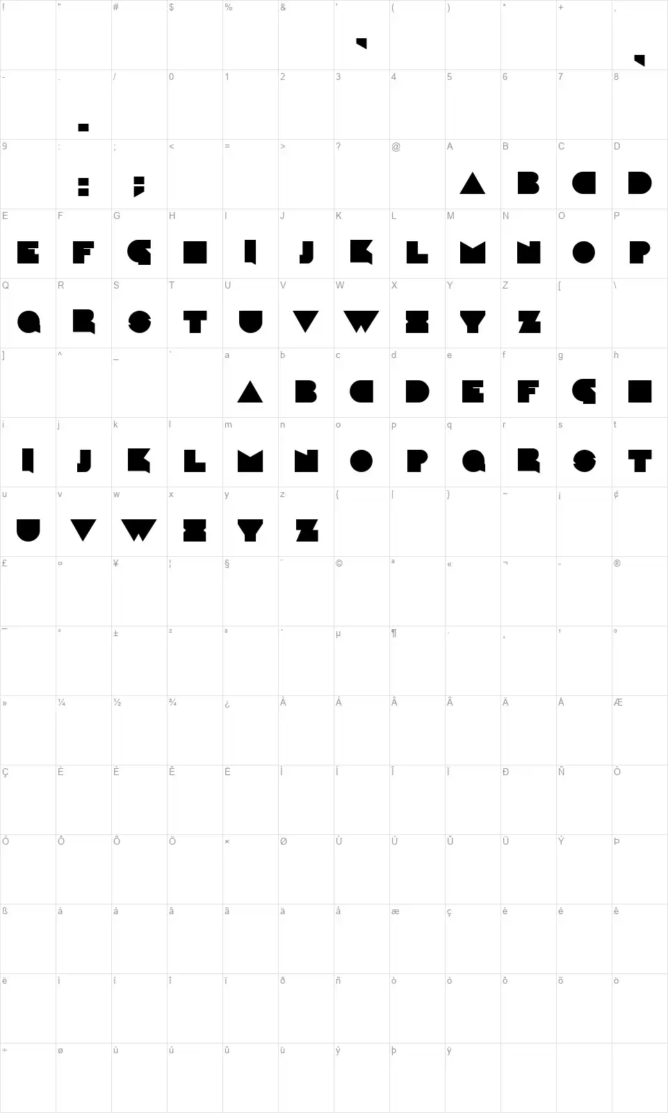 Caligarifont character map