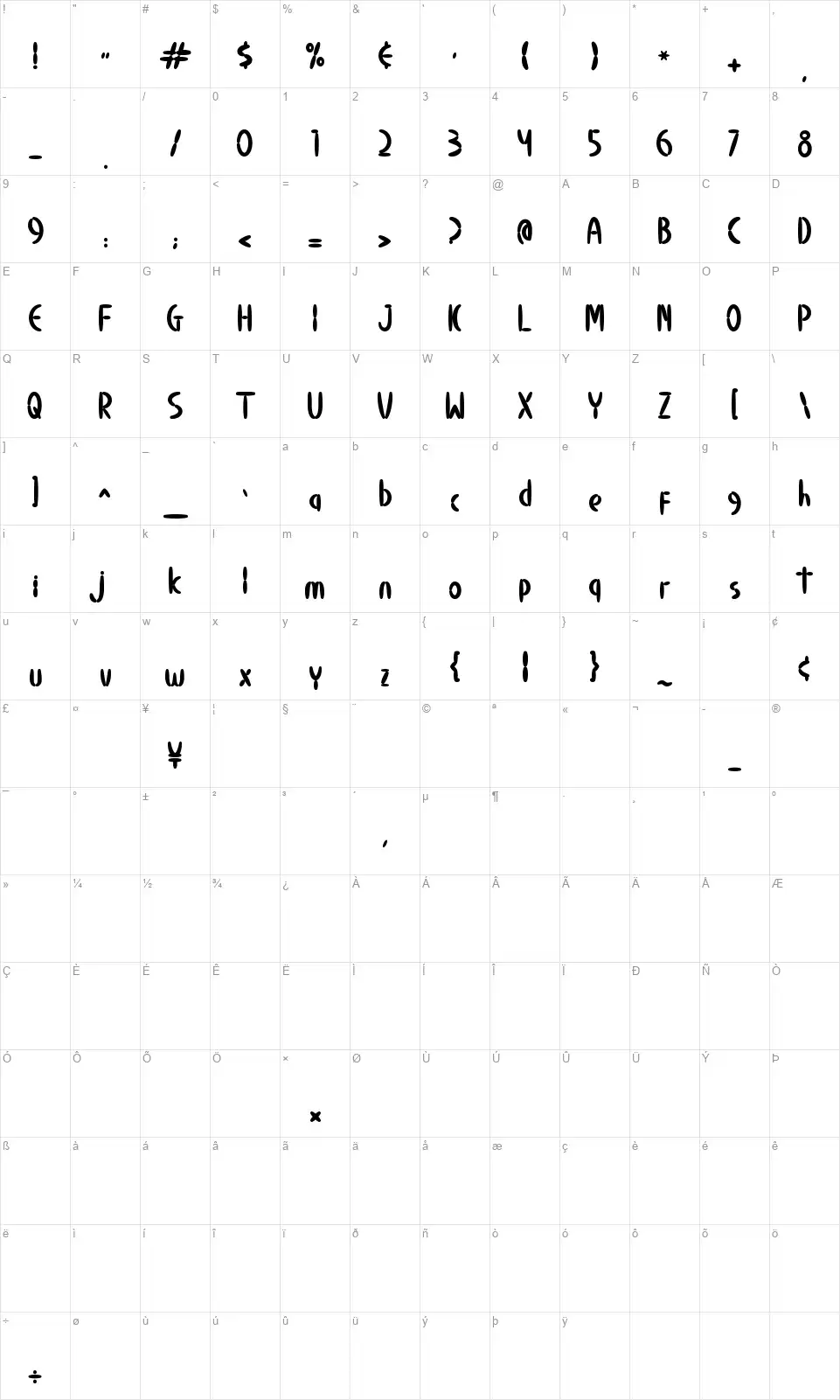 Calm Avocado Dashfont character map