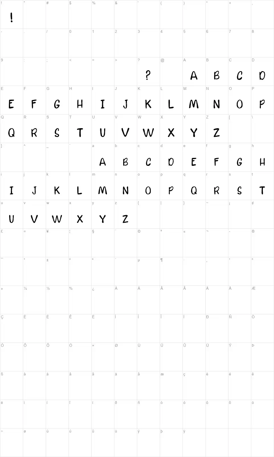 Calm Watersfont character map