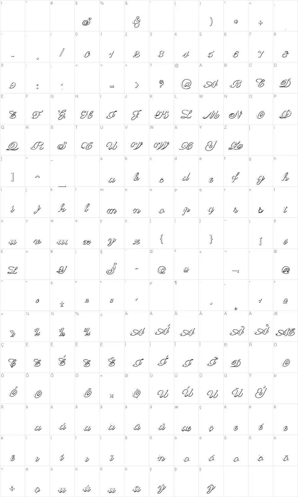 Cantatefont character map