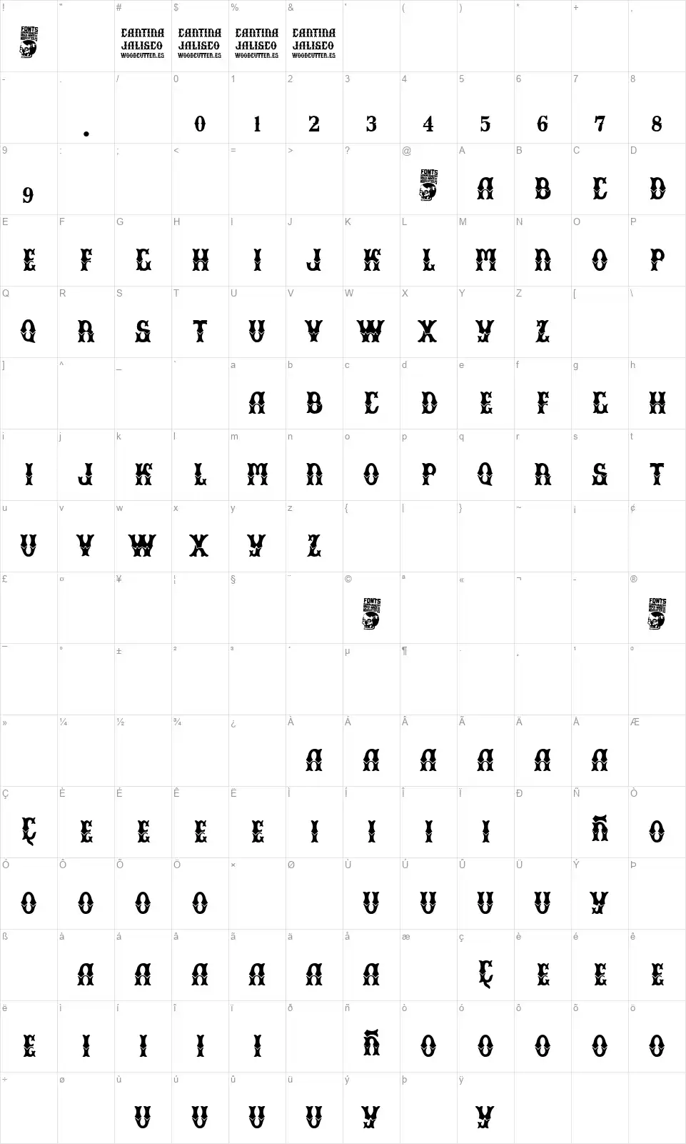 Cantina Jaliscofont character map