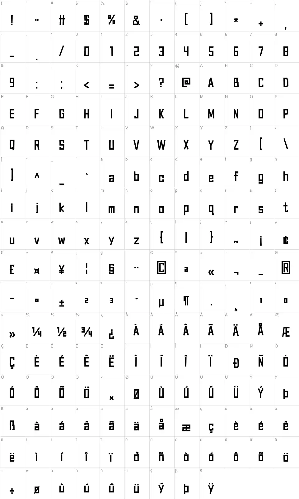 Canvas Bagsfont character map