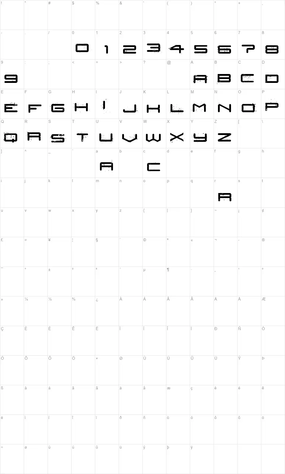 Car Crashfont character map