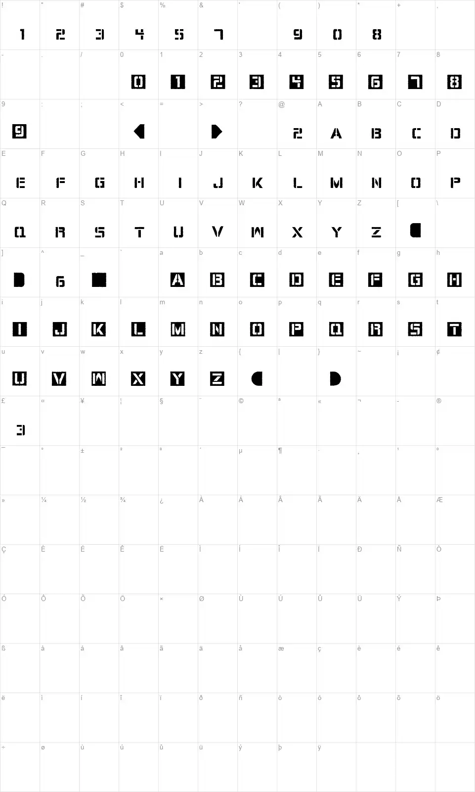Cargo Bayfont character map