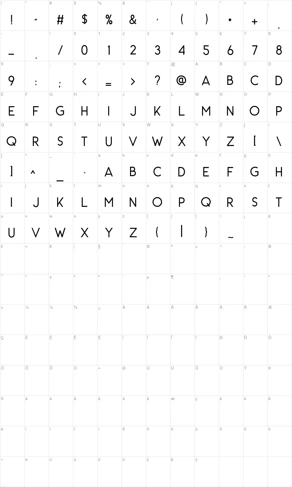 Carrol Wildfont character map