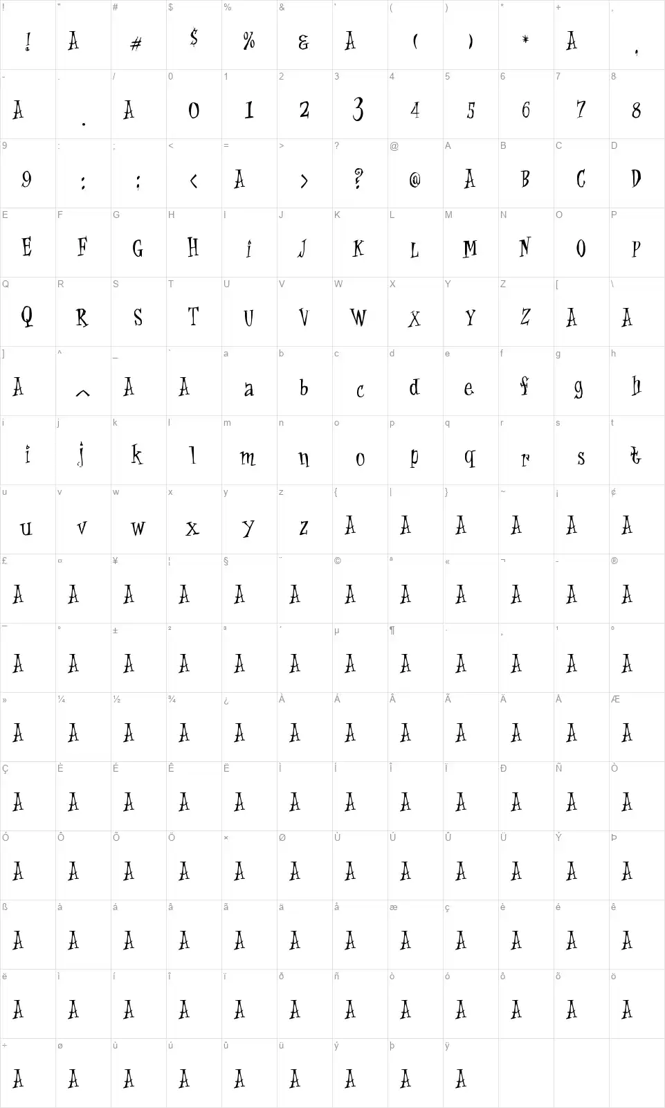 Cat Krap !font character map