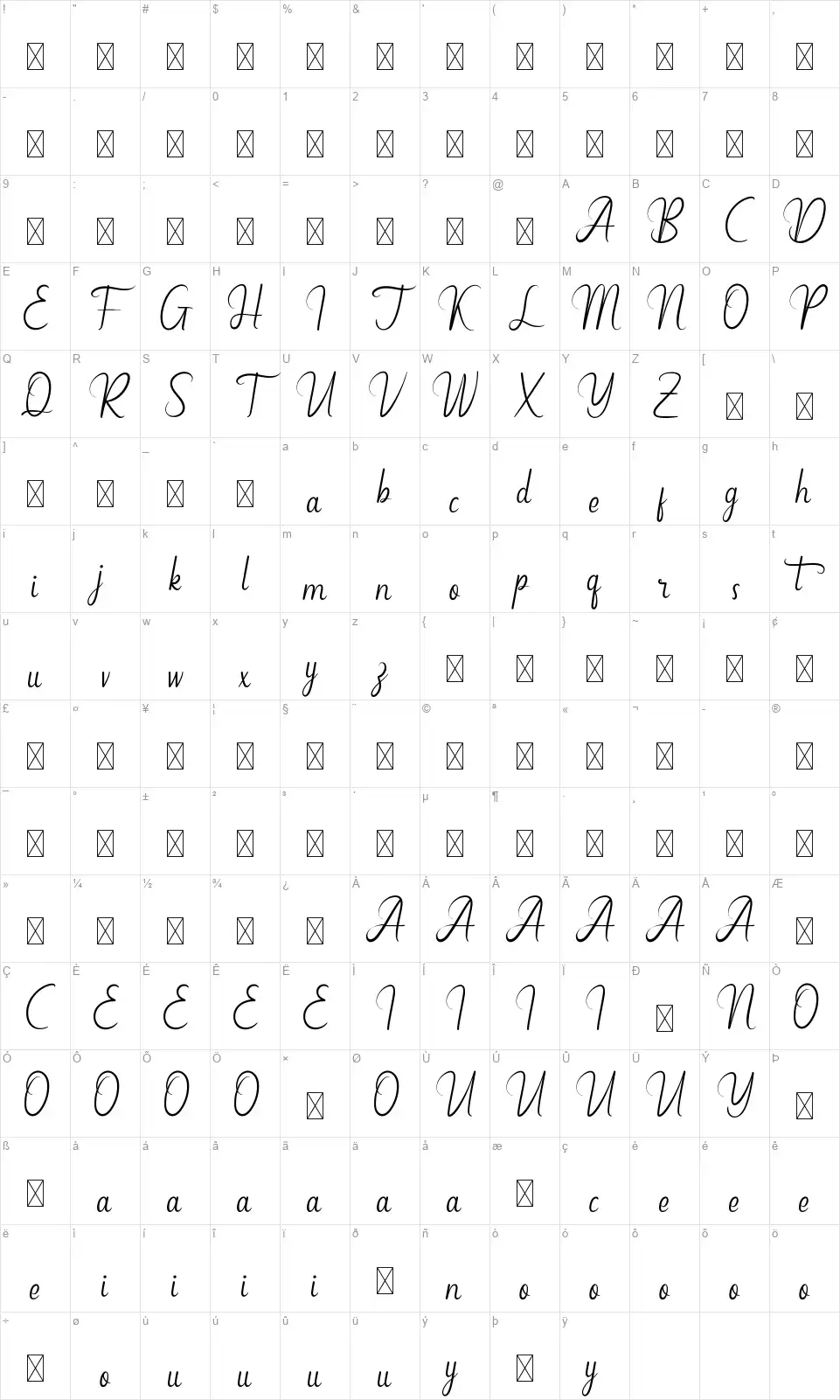 Catcallingfont character map