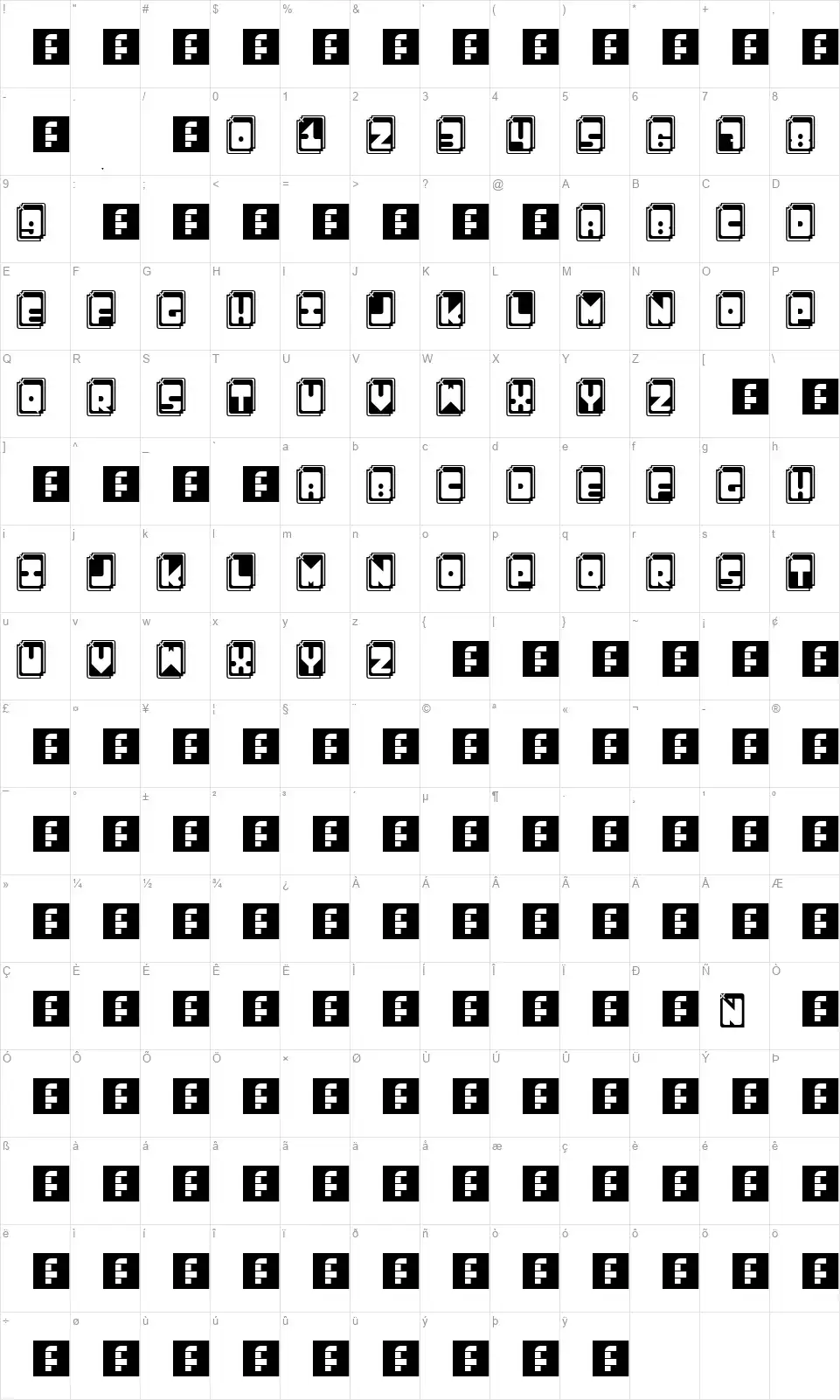 Catyfont character map