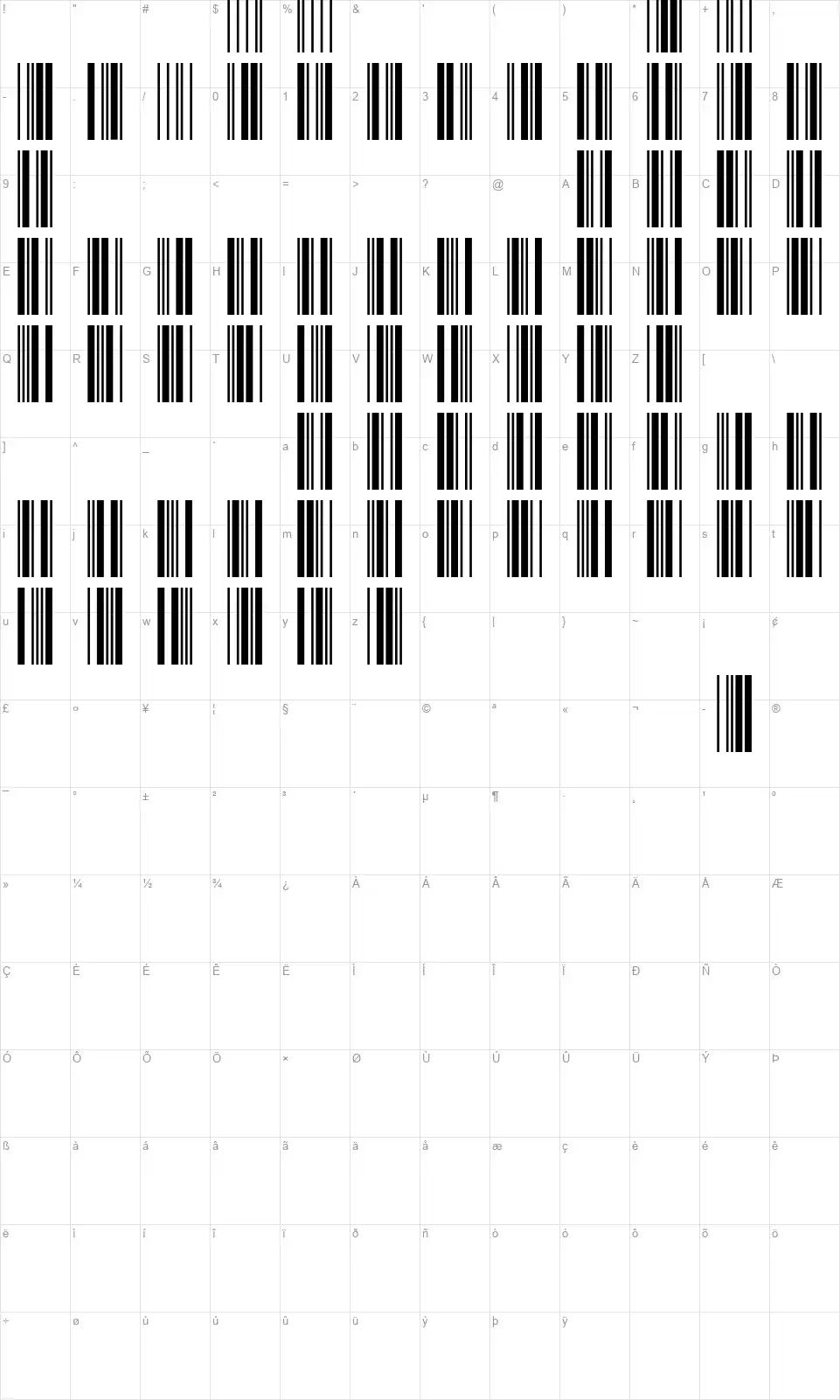 CCode39font character map