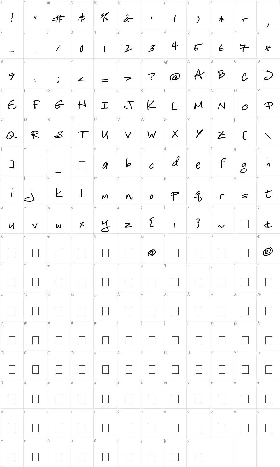 Celebrate the Dayfont character map
