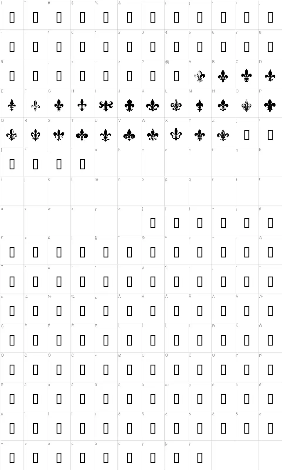 CF Fleurs de Lysfont character map