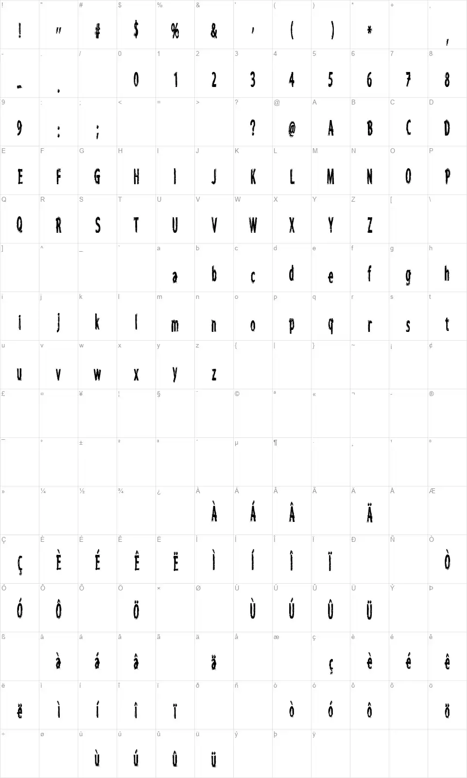 CF I want to believefont character map
